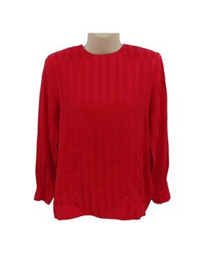 Ann May Womens Extra Small XS Silk Red Long Sleeve Blouse Shirt Top Shoulder Pad